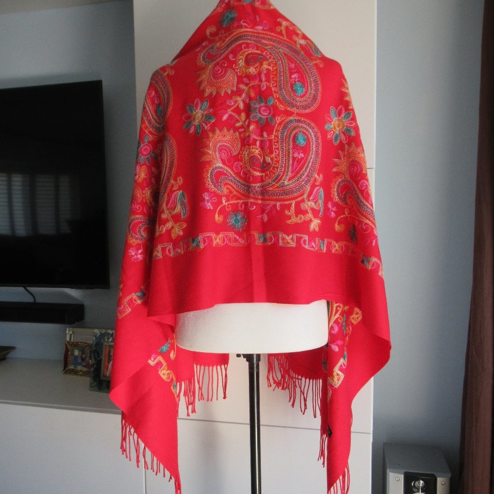 New Embroidered Pashmina Cashmere Wool Shawl Stole Wrap Scarf Throw 67x27" Red